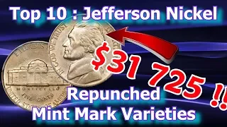 Top 10 Jefferson Nickel Repunched Mint Marks Varieties and Errors Worth Money List