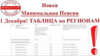 Новая Минимальная Пенсия 1 Декабря! ТАБЛИЦА по РЕГИОНАМ