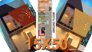 15X50 House plan and 15X50 3d elevation by nikshail shorts