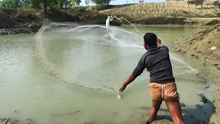 Catching fish in the dry season by net