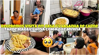 RECEBEMOS VISITA EM CASA 🥰 UMA TARDE MARAVILHOSA COM OXE MININA/FIZ LASANHA DE CARNE/ALMOÇO SIMPLES