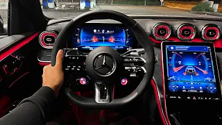 NEW 2023 C43 AMG POV NIGHT DRIVE +SOUND! 4 Cylinder AMG? Interior Ambiente Review