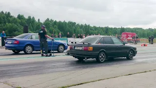 Audi S4 B5 2.7BiT Quattro vs Audi 80 B3 1.8T Quattro 1/4 mile drag race