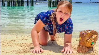 Assistant Avenger Pretend Play hunt for Thanos Infinity Gauntlet on Disney Castaway Cay