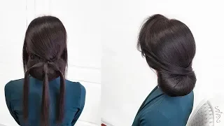 Beautiful hairstyles step by step.Wedding hairstyle.Smooth bun.