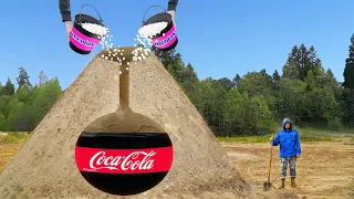 Experiment: Giant Volcano with Coca Cola VS Mentos. Volcanic Eruption!