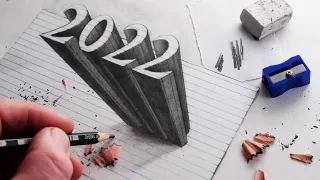 How to Draw 2022 Numbers 3D Trick Art on Line Paper