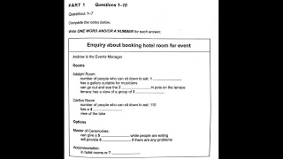 IELTS Listening Practice (Section-1, Enquiry about booking hotel room for event)