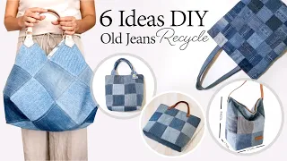6 ideas patchwork tote bag from old jeans | Tutorial