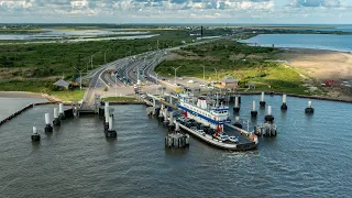 HD Drone Bolivar Ferry. Port Bolivar Texas.