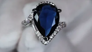 Sapphire blue pear diamond ring, Pear cut blue diamond ring, blue diamond ring,