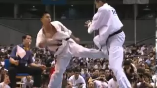 Hajime Kazumi demonstrates the power of gedan mawashi geri