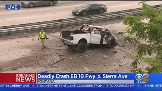 1 Killed After Pickup Truck Crashes Through Concrete Barrier, Lands 10 Freeway