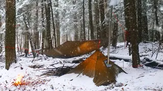 Extreme -35° Solo Camping 4 Days | Snowstorm, Solo Hot Tent Winter Camping in Snow Storm, ASMR