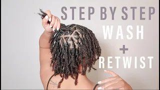 WASH AND RETWIST ON STARTER LOCS | WALKTHROUGH | Finger Coil Starter Locs