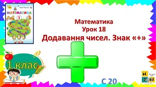 Математика 1 клас урок 18 Додавання чисел. Знак «+» Листопад