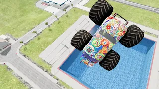 Monster Car Jumping In Pools - BeamNG.drive