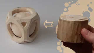 Резьба по дереву шарик внутри куба / Wood carving bead inside cube