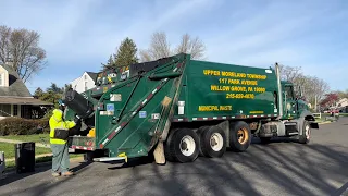 Upper Moreland Mack Granite Leach 2Rll rear loader garbage truck on bulky manual trash