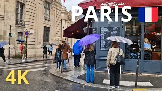 Paris, France - walking tour in the Marais district... In the rain - Paris 4K