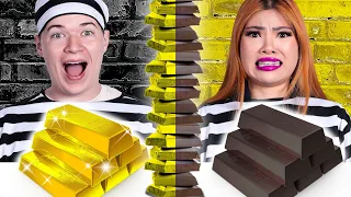 GOLD FOOD VS CHOCOLATE FOOD CHALLENGE | EATING ONLY ONE COLOR FOOD IN 24 HOURS BY CRAFTY HACKS PLUS