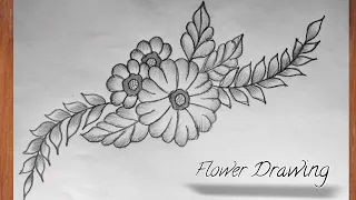 Flower Drawing Designs🌼Very Easy || How To Draw Simple🌸Flower || Corner Design ||  Flower Embroidery