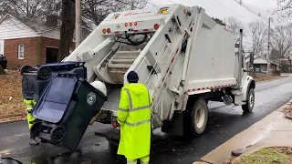 3-Man Crew! Corinth, Mississippi Freightliner M2 Pac-Mac Rear Loader Garbage Truck on Mixed Waste