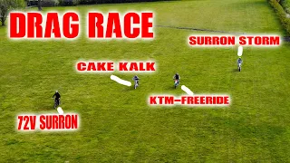 DragRace; 72V Surron V Surron STORM V Cake Kalk V KTM FreeRide | First Look at the NEW Surron STORM