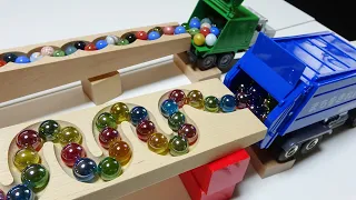 Marble Run Race ASMR ☆ Dump Truck, Garbage Truck & HABA Slope Course