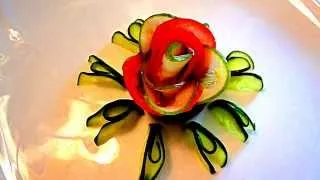 Роза из помидора и огурца. Цветы из овощей. Decoration of Vegetables.