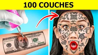 DEFI DES 100 COUCHES || 100 Couches de TATOUAGES, Faux Cils, Maquillage  par 123 GO! CHALLENGE