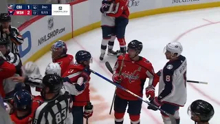 Capitals and Blue Jackets scrum after Fantilli Hit