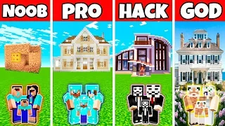 Minecraft: FAMILY PERFECT MANSION BUILD CHALLENGE - NOOB vs PRO vs HACKER vs GOD in Minecraft