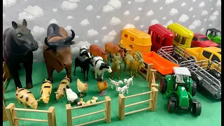 RED TRAILER, TRACTORS, TRUCKS, COW, OX, HORSE/CARRETA VERMELHA, TRATOR, VACA, BOI, CAVALO, GALO