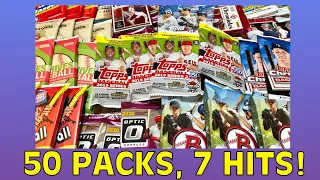 I OPENED 50 RANDOM HOBBY BASEBALL CARD PACKS AND FOUND 7 HITS!