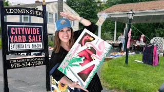 My trunk was FULL! City Wide Yard Sale in the Pouring Rain! Thrift with me!