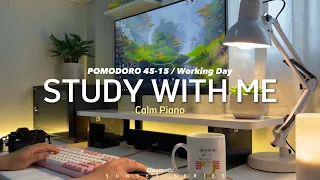 2-HOUR STUDY WITH ME / 🎹 Calm Piano / Working Day / Pomodoro 45-15