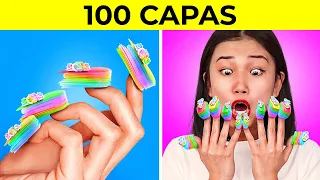 ¡DESAFÍO DE 100 CAPAS! 100 VS 100 000 🤩 Capas de uñas, cinta, PISCINA DE ORBEEZ por 123GO! CHALLENGE