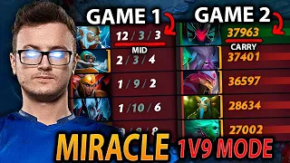 MIRACLE goes 1V9 with ZEUS and Terrorblade in 2 Games MID & CARRY God