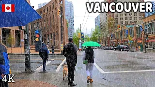 🇨🇦 【4K】⛈️⛈️⛈️ Heavy Rain in Downtown Vancouver BC. Travel Canada. Relaxing Walk. May 2024.