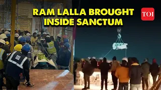 'First look of Ram Lalla': Idol brought inside sanctum with Crane in Ayodhya Temple | Watch