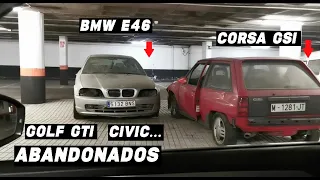 COCHES ABANDONADOS en un PARKING - OPEL CORSA GSI , BMW E46 , GOLF GTI ...