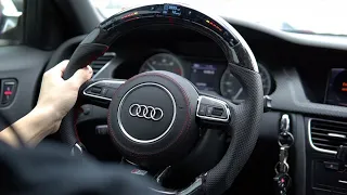 B8 Steering Wheel Upgrade: Custom B8.5 Forged Carbon Flat Bottom Wheel with LED Display Module