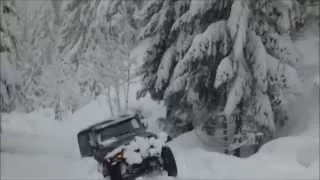 Jeep Wrangler in Deep Snow Pacific Northwest Cascades of Oregon