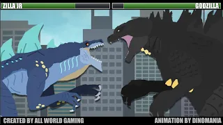 Godzilla vs. Zilla Jr with healthbars | Fight Animation