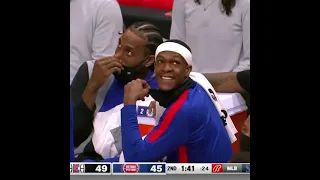 Kawhi Leonard LAUGHS after his teammate trips on his own RARE SIGHTING