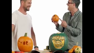 Chris Hemsworth and Mark Ruffalo in Thor: Ragnarok inspired pumpkin carving
