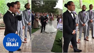 Groom is overcome with emotion as he sees his bride - Daily Mail