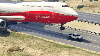 GTA5 - Giant Air Plane "Emergency Landing" on Highway -- Two Engines Failed