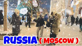 [4k]LUXURIOUS CHRISTMAS ❄️ Moscow evening walk in snowfall and multi-colored lights || Strollin4k